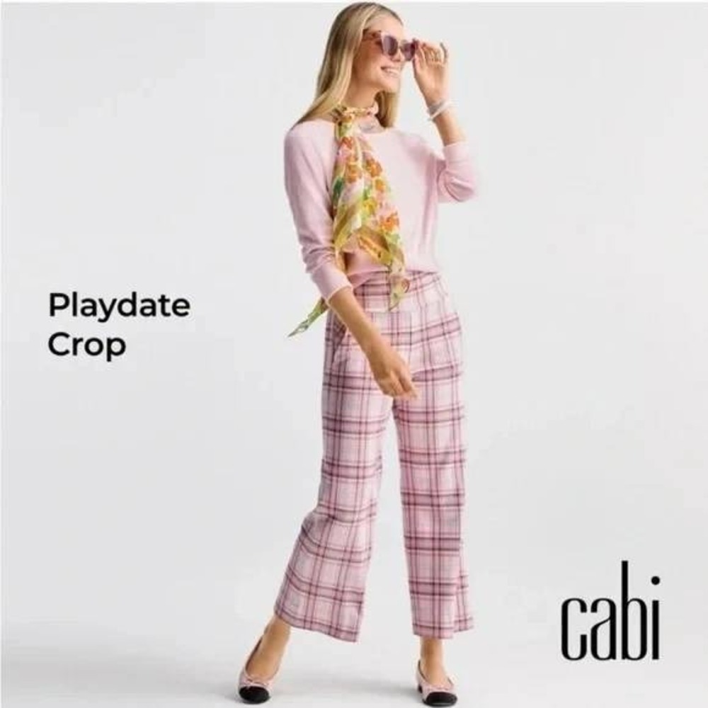 Cabi Pink Plaid 2 Piece Set Cropped Blazer and Wide Leg Pants Womens Size L - Picture 12 of 13
